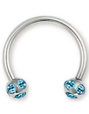 Rund Øyenbrynspiercing med Lys Blå Stener på Kulene