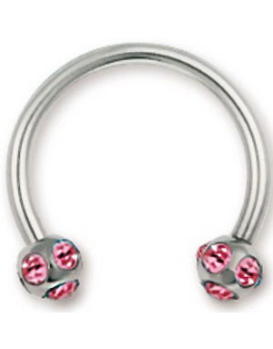 Rund Øyenbrynspiercing med Rosa Stener på Kulene