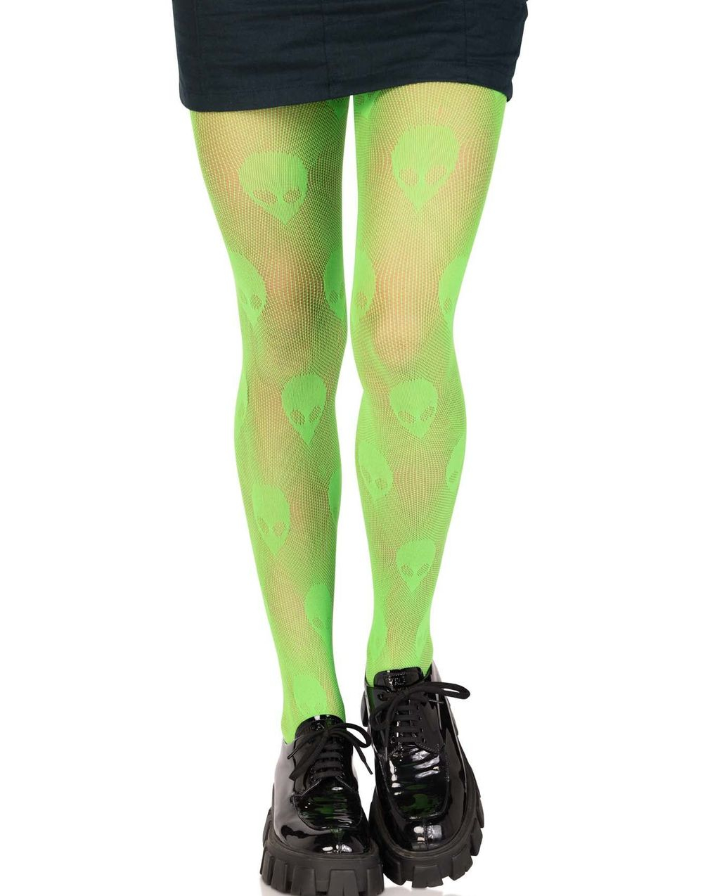 Neon Grønne Strømpebukser med Alien Mønster