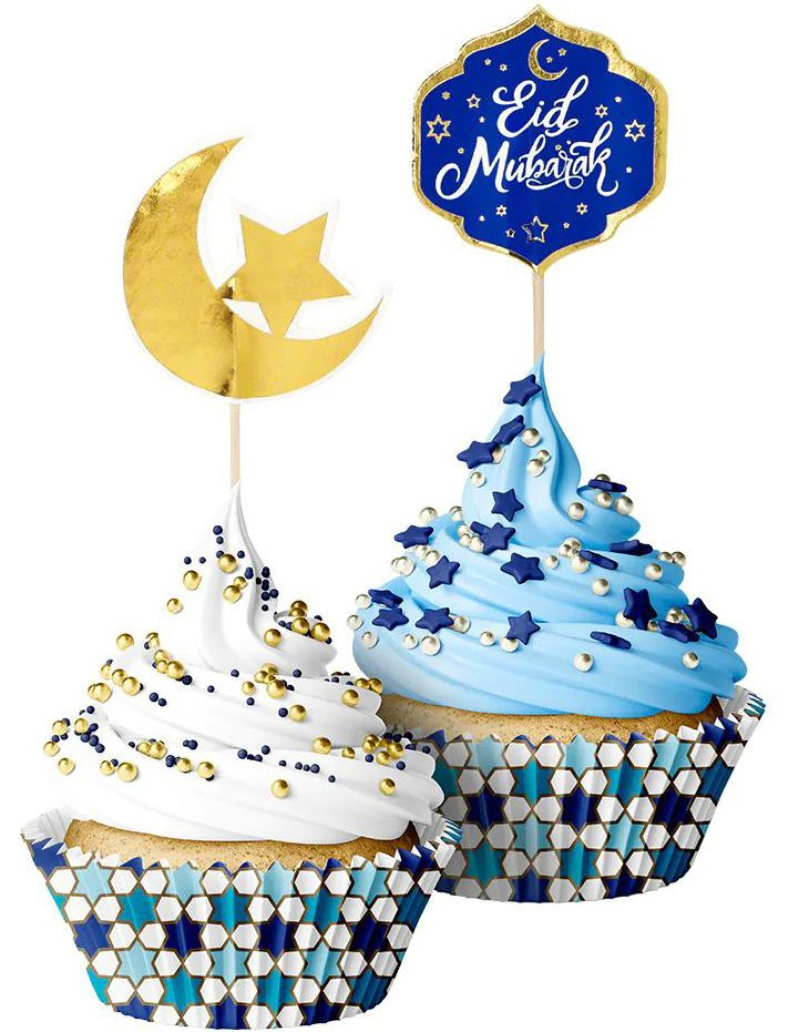 Bilde av 20 Stk Cupcakeformer Med 20 Stk Kaketoppere - Eid Mubarak