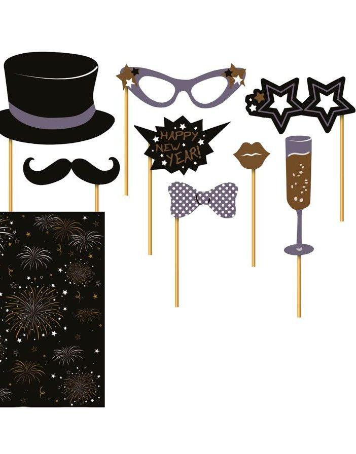 Happy New Year - 8 stk Selfie / Fotoeffekter med Bakgrunn