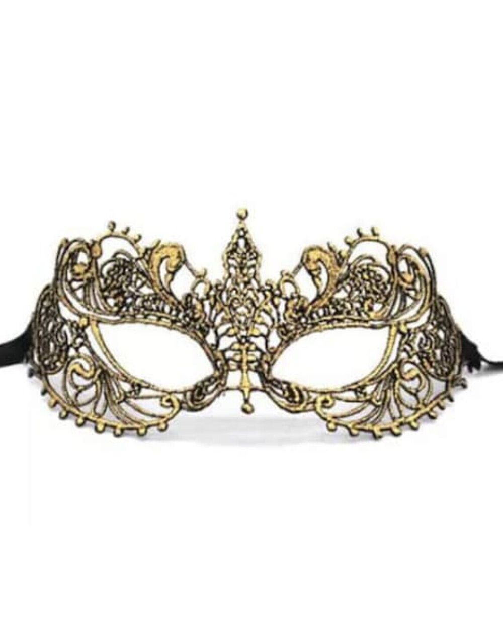 Gullfarget Øyemaske med Heklede Blonder