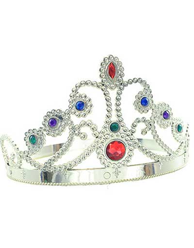 Sølvfarget Dronningkrone med Fargerike Stener