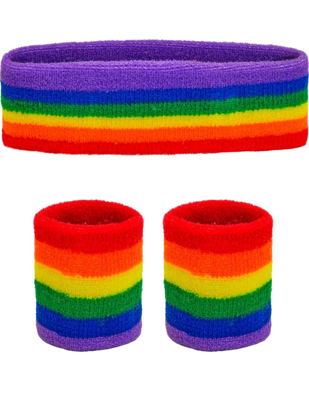 Regnbuefarget Svettebånd Sett 3 Deler