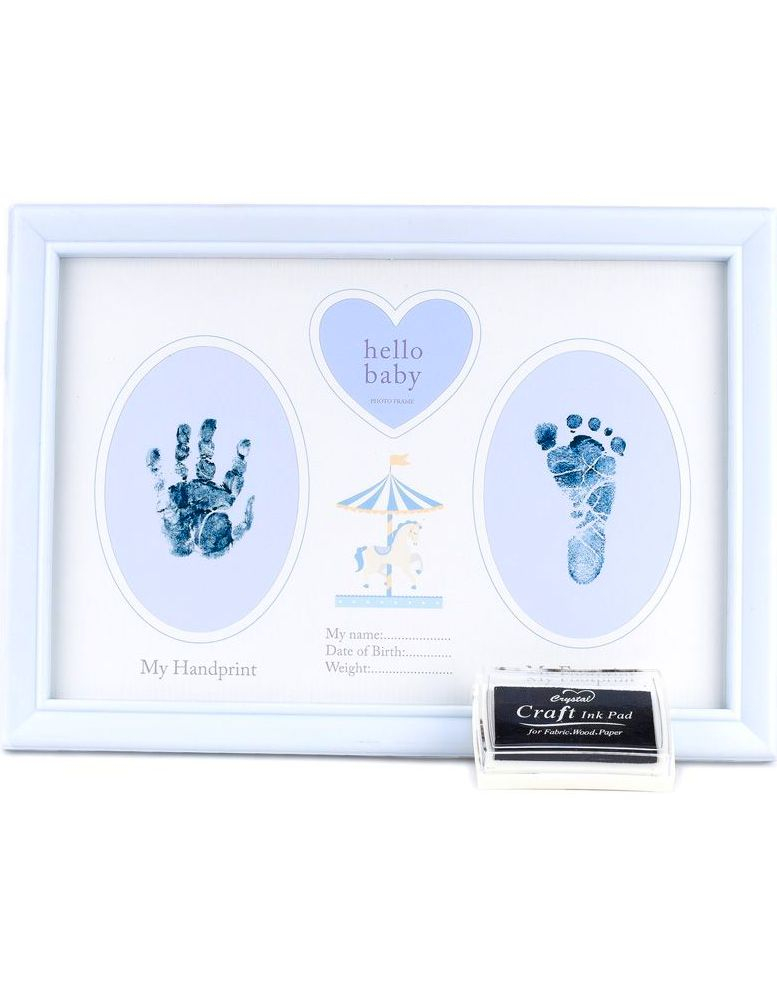 Hello Baby Babyblå Fotoramme for Hånd og Fotavtrykk - 31x22 cm