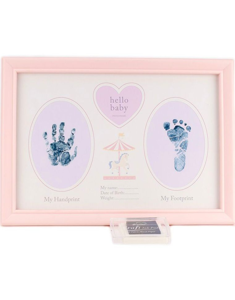 Hello Baby Babyrosa Fotoramme for Hånd og Fotavtrykk - 31x22 cm
