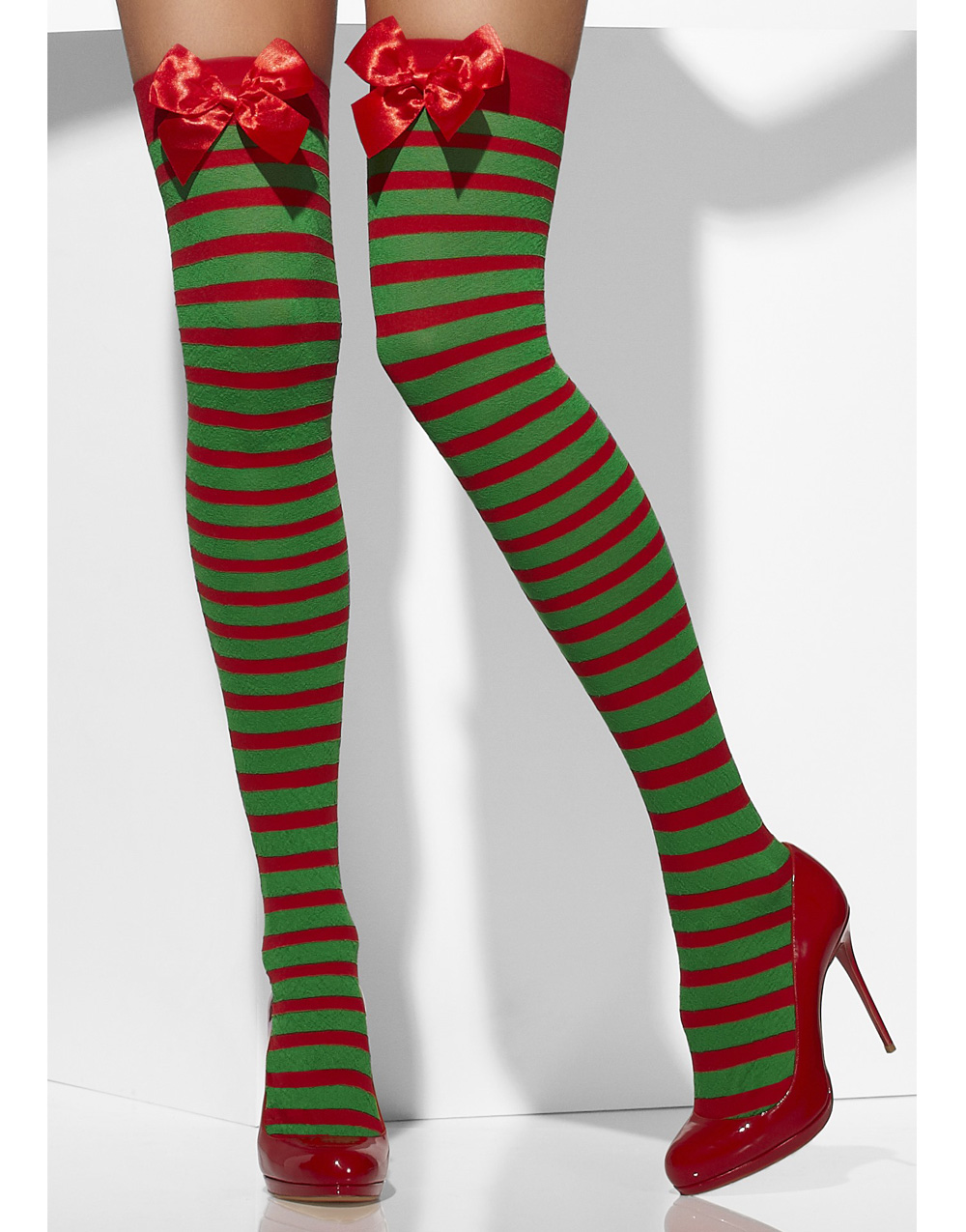 Stripete Røde og Grønne Strømper med Sløyfer