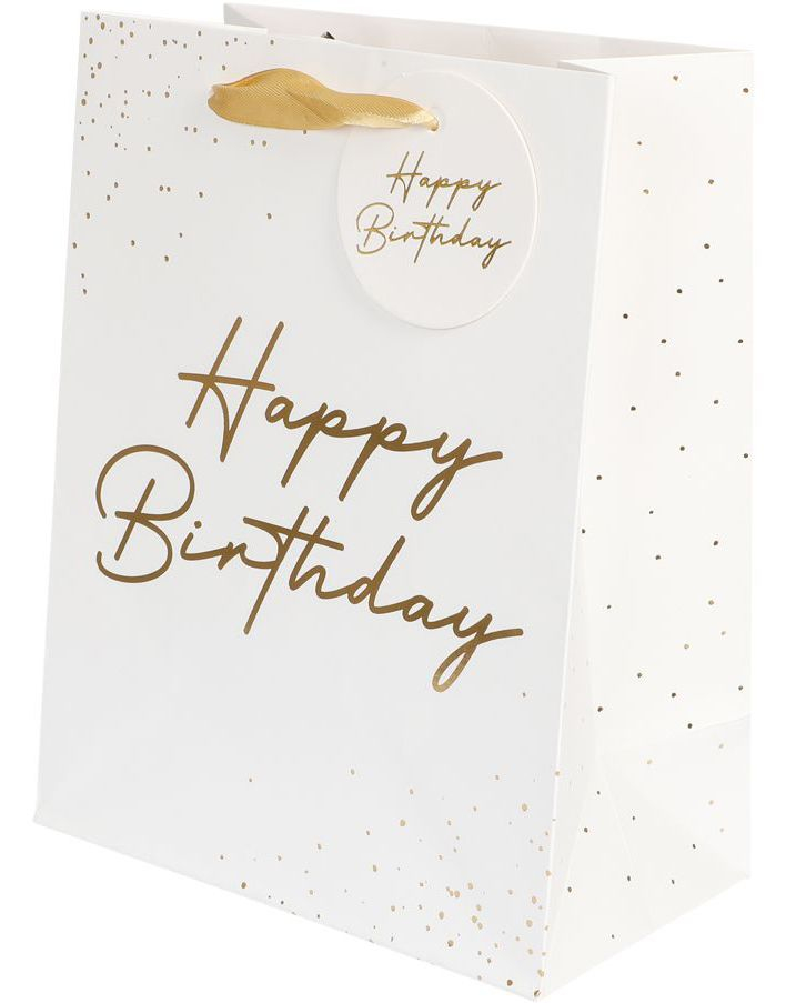 Gavepose Happy Birthday Gullskrift 18x23x10 cm