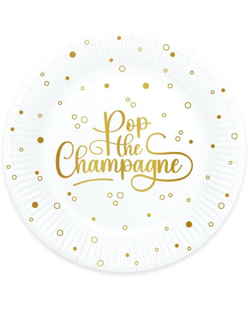 8 stk Pop the Champagne - Hvite Papptallerkener 23 cm