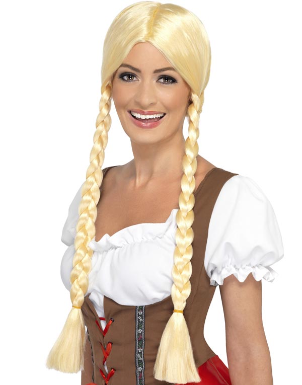 Blond Oktoberfest Parykk med Lange Fletter