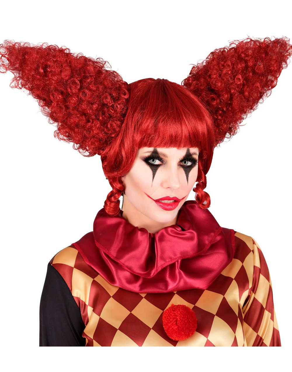Skummel Vintage Klovn Parykk - Rød med Krøllete Spisser