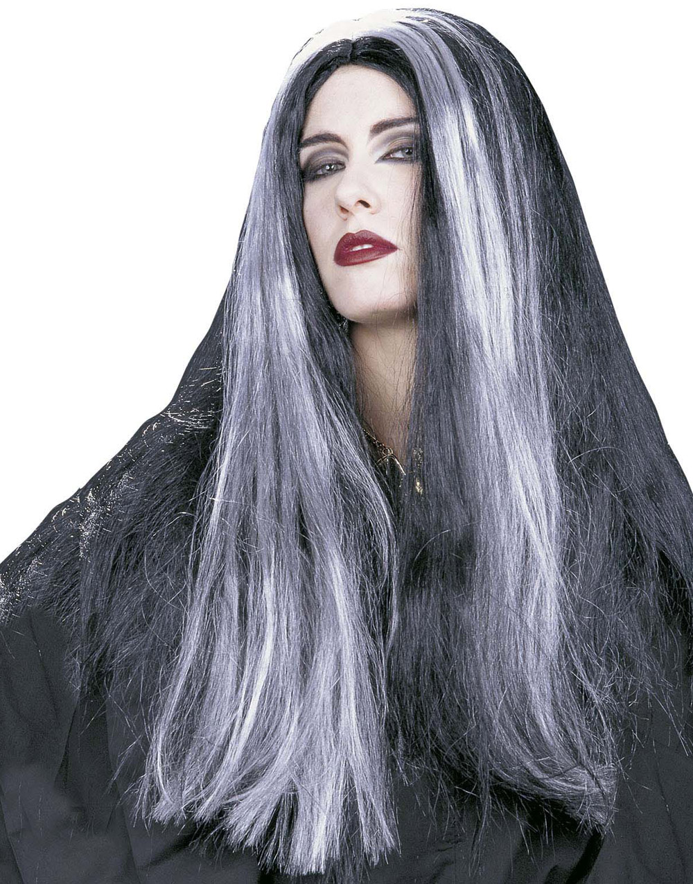 Lang Svart og Hvit Hekseparykk