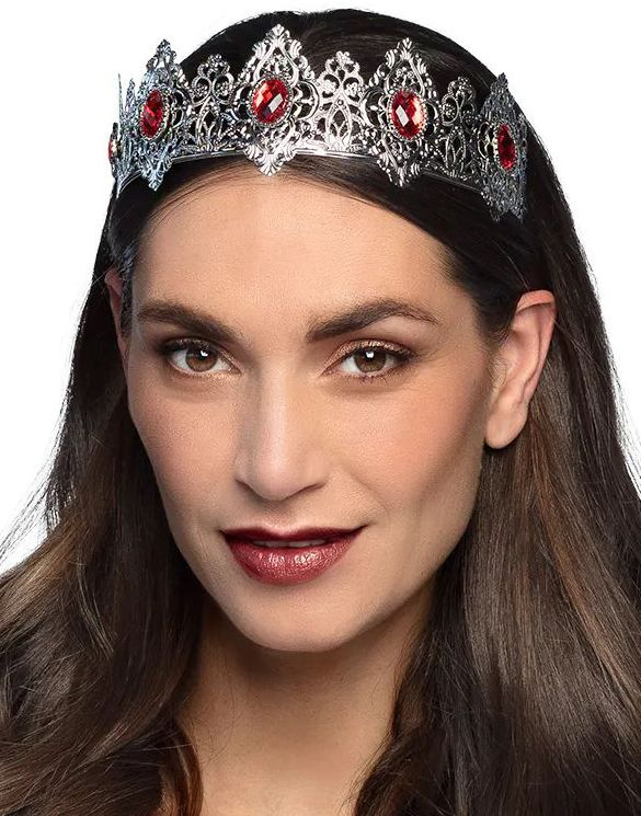 Sølvfarget Prinsesse Tiara med Rubiner