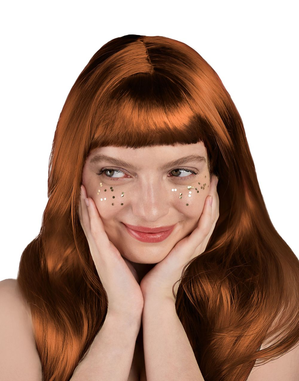 Lang Rødhåret Parykk med Pannelugg