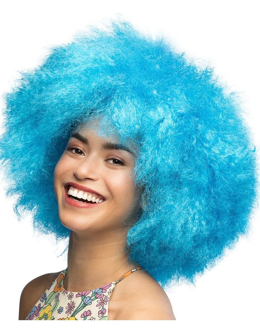 Stor Bustete Neonblå Afroparykk