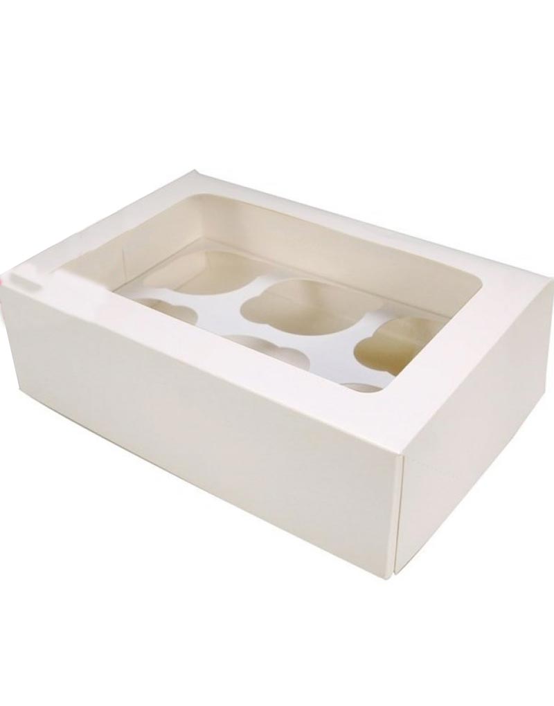 5 Stk Hvite Muffinsbokser - Hver Holder 6 Muffins