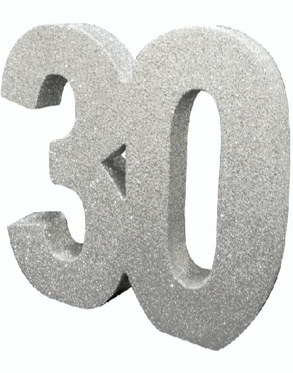 Sølvfarget Glitrende 30 År Borddekorasjon 20 cm