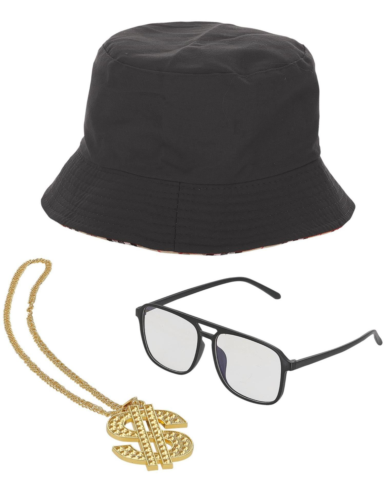 90-talls Rapper Kostymesett med Hatt, Smykke og Briller