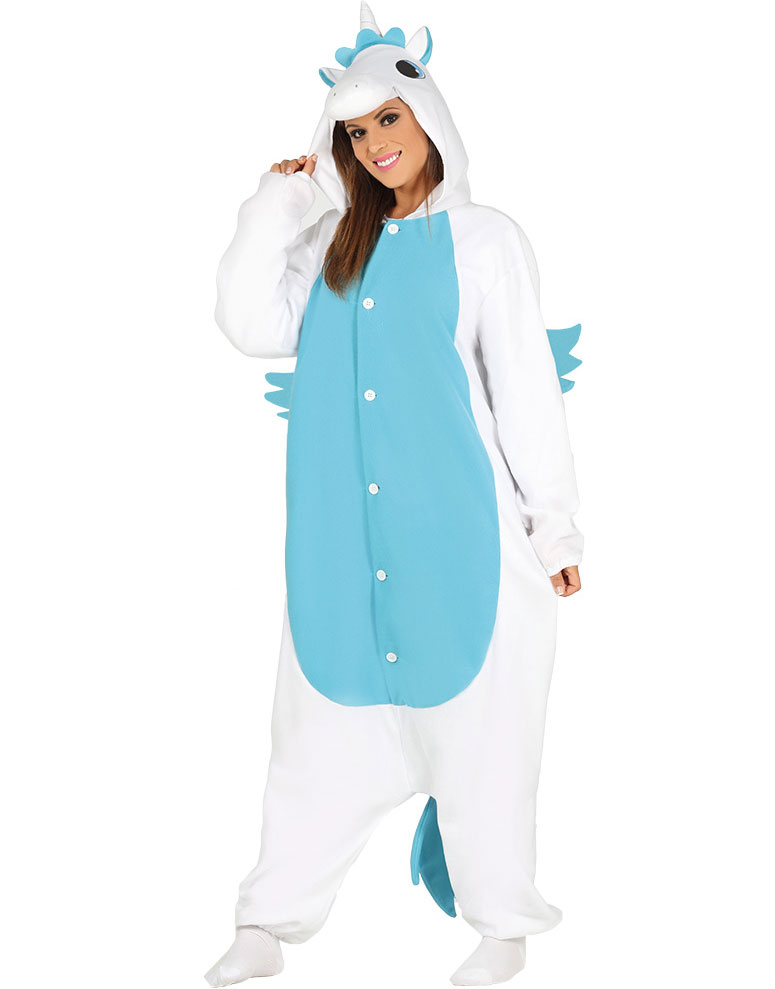 Bilde av Hvit Og Blå Enhjørning Kigurumi Unisex Kostyme