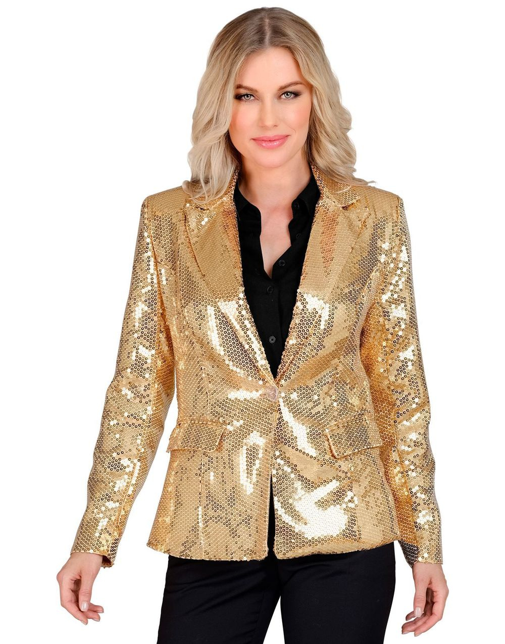 Glitrende Gullfarget Kostymejakke med Paljetter til Dame