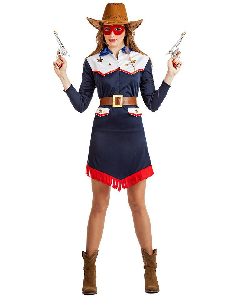 Blått Cowboy-Kostyme til Dame med Gullstjerner