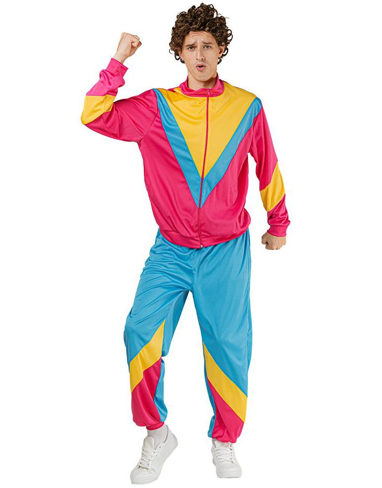 Rosa Blå og Gul 80-talls Grilldress til Mann - Onesize