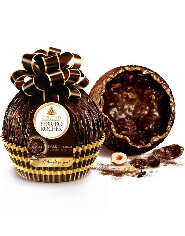 Grand Ferrero Rocher Dark - Stort Hult Mørkt Sjokoladeegg med Hasselnøttbiter 125 gram
