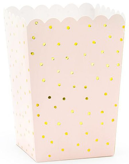 6 stk Lys Rosa Snack/Popcornbeger med Gullfargede Prikker