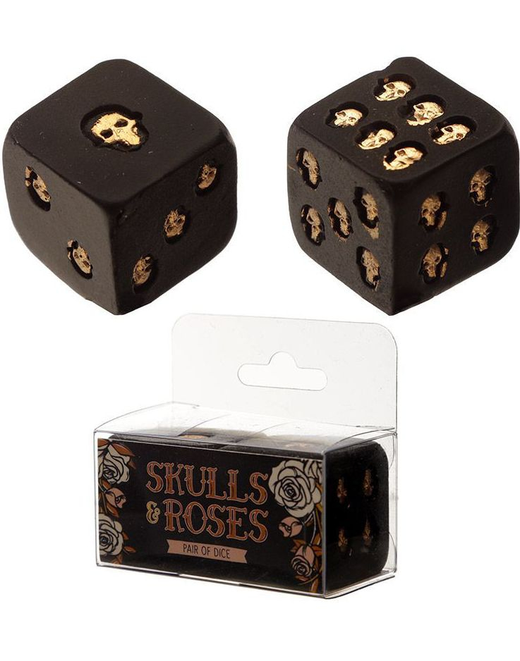 Skulls And Roses - Hodeskalle Gullfarget Terninger 2 Pack