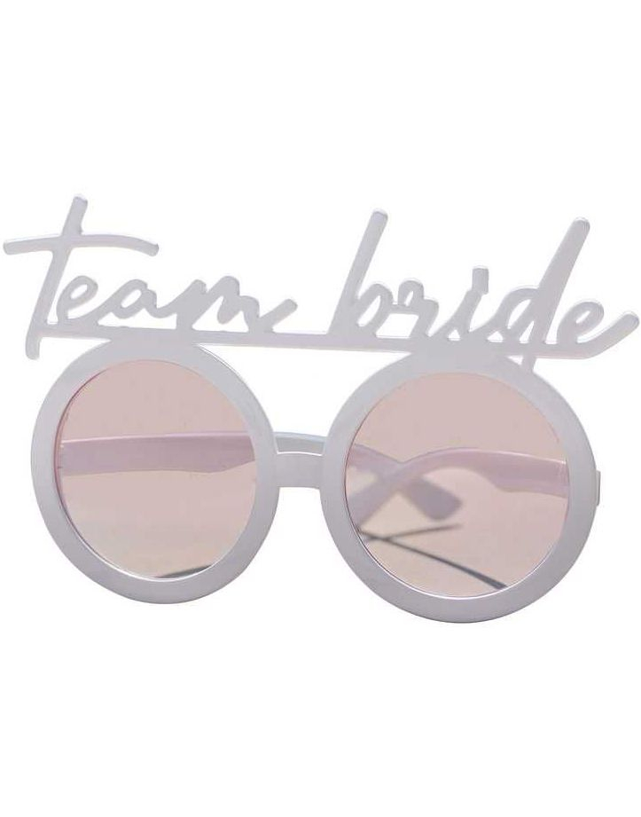 Bilde av Store Hvite Runde Briller Med Tekst "team Bride" - Hen Weekend