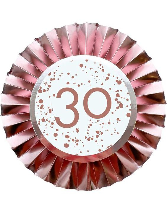 30 År - Rosegull Rosette Button/Badge 11 cm