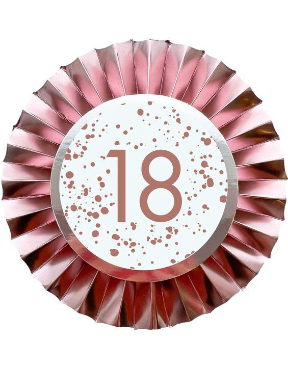 18 År - Rosegull Rosette Button/Badge 11 cm
