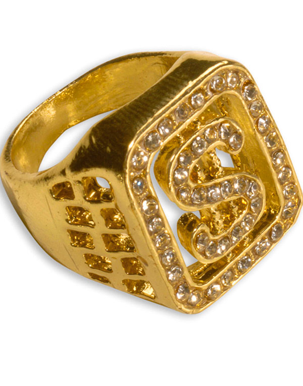 Gullfarget Dollar-Ring med Bling