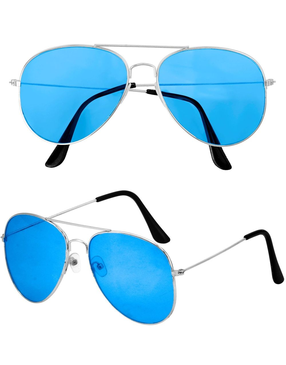 Sølvfargede Pilot Briller med Blått Glass