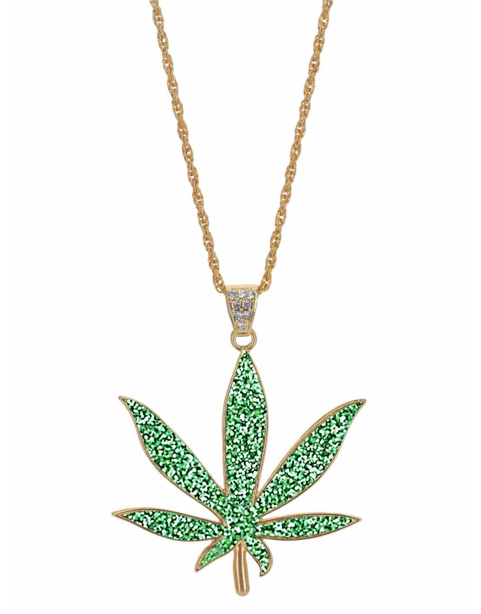 Grønt og Gullfarget Marijuana Kostymesmykke