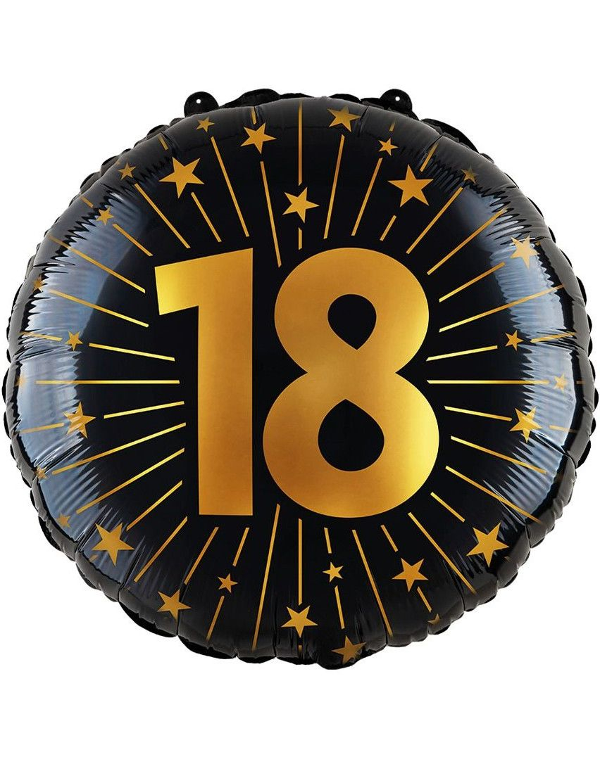 18-års Feiring - Svart og Gull Folieballong 46 cm