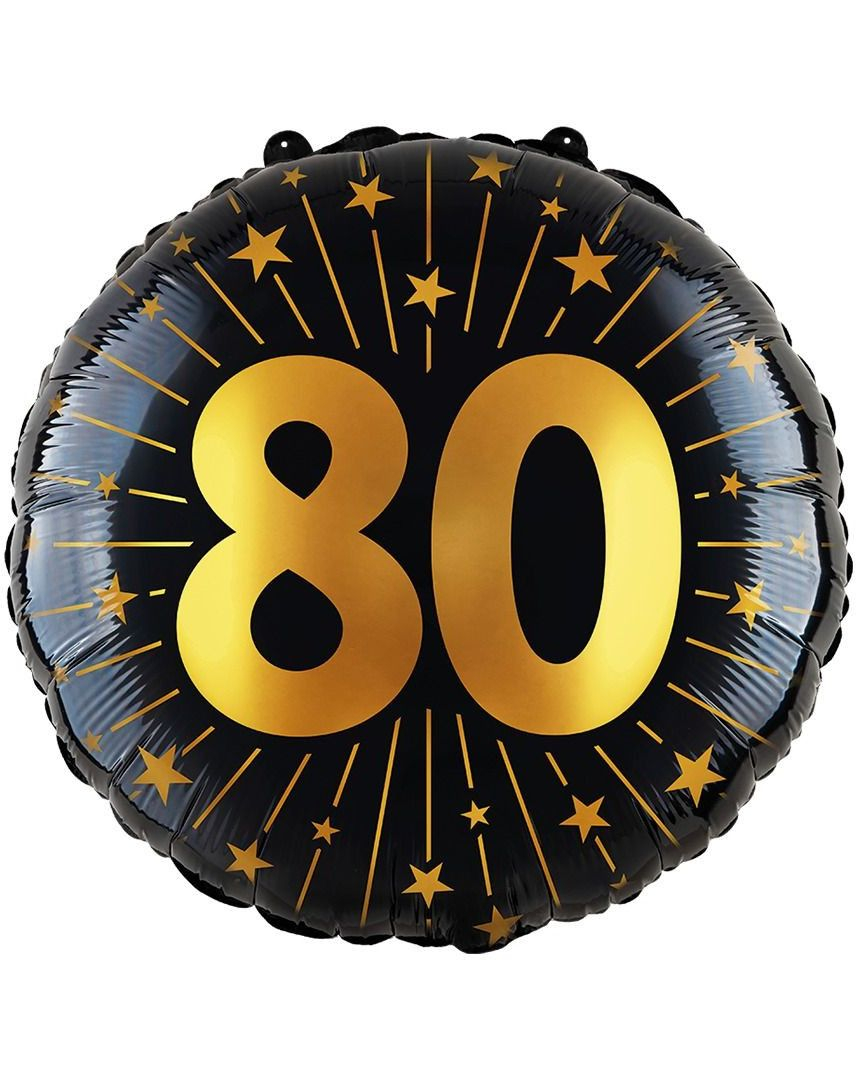 80-års Feiring - Svart og Gull Folieballong 46 cm