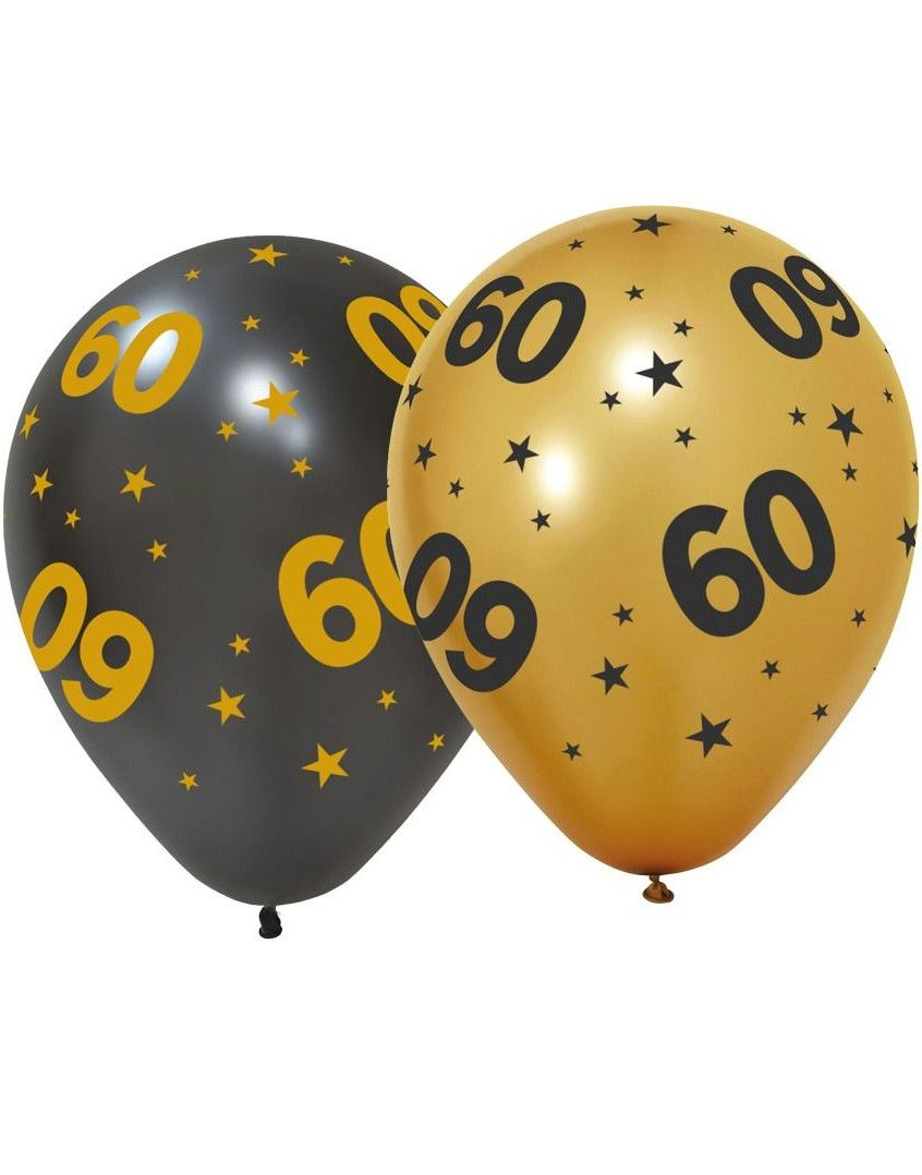 6 stk 60 års Feiring Ballonger 30 cm - Svart og Gull