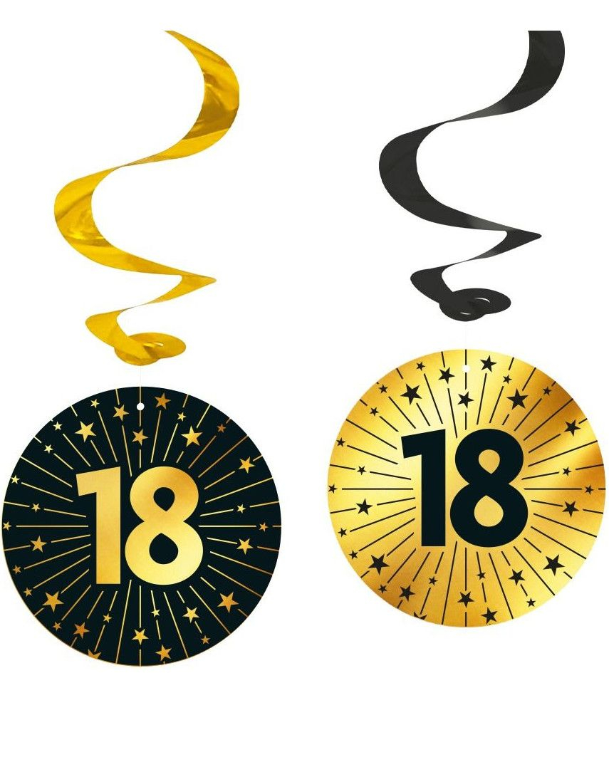 4 stk 18-års Feiring Hengende Swirls - Svart og Gull