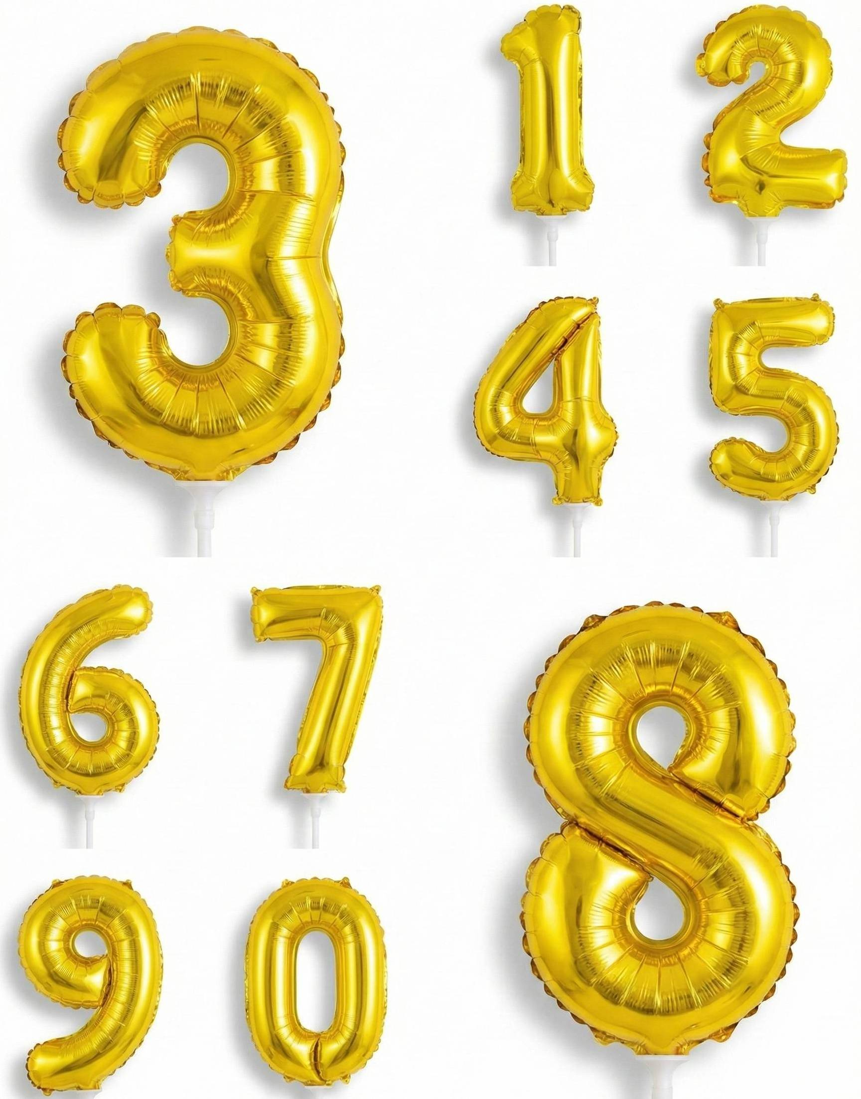 Tall 0-9 i Gull - Ballongtall til Kaker 13 cm