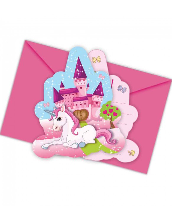 6 stk Invitasjoner - Unicorn Castle