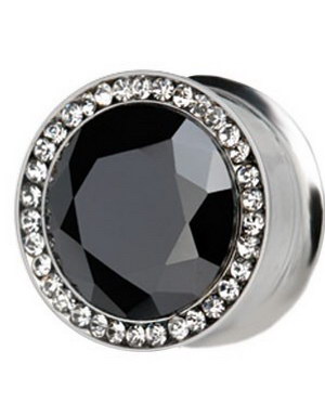 Piercing Plugg med Svart Diamant Rammet med Hvite Stener