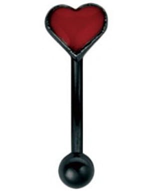 Svart Øyenbrynspiercing med Rødt Hjerte - 1,2 x 8 mm