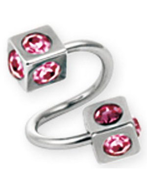 Curve Øyenbrynspiercing med Firkantede Kuler og Rosa Stener