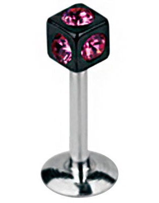 Tøff Labret med Firkantet Svart Kule med Rosa Stener