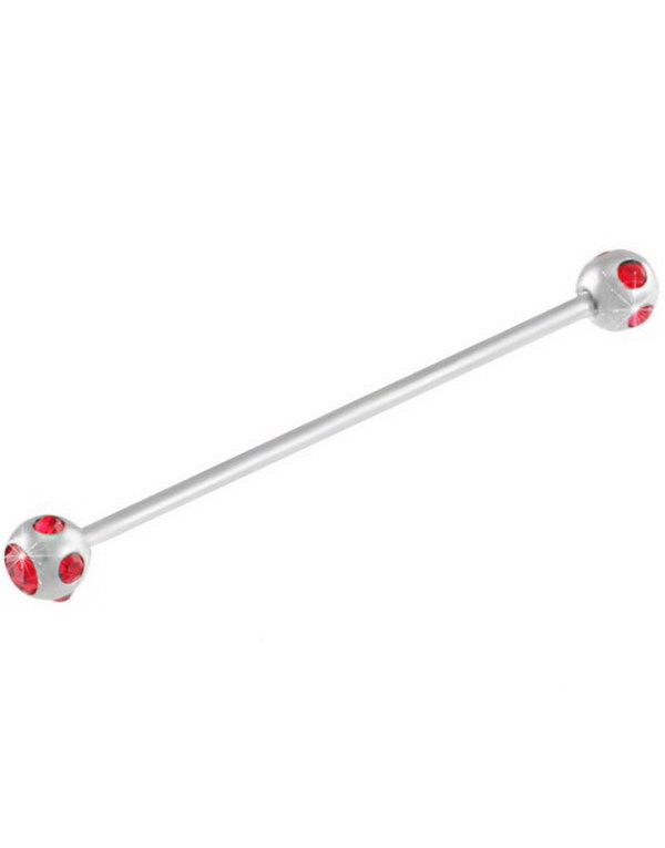 Industrial Barbell med Røde Stener - 1.6 x 38 mm