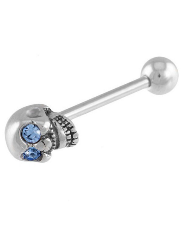 Brystvortepiercing med Dødninghode og Blå Stener