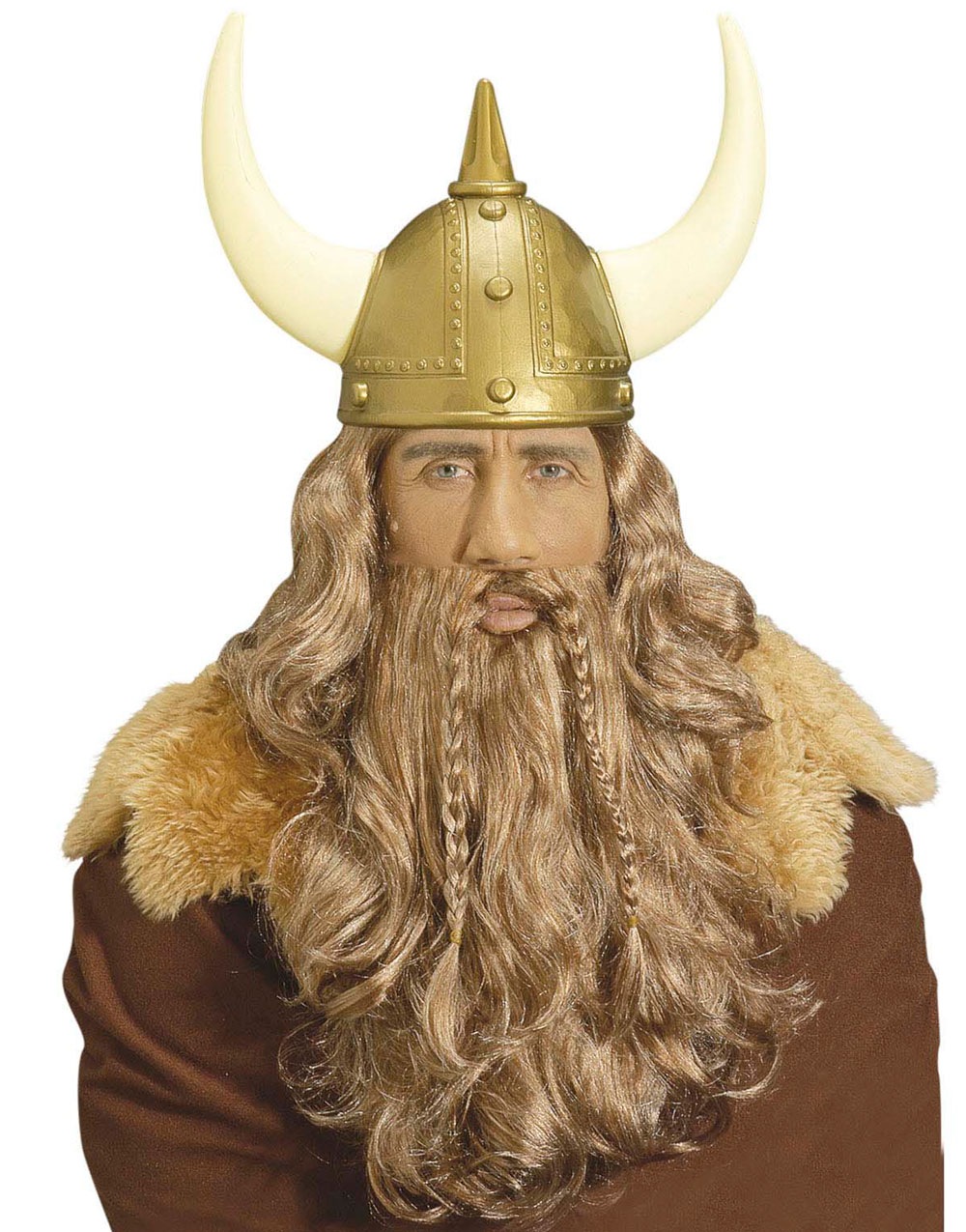 Viking - Lang Rød-Brun Parykk, Skjegg og Bart