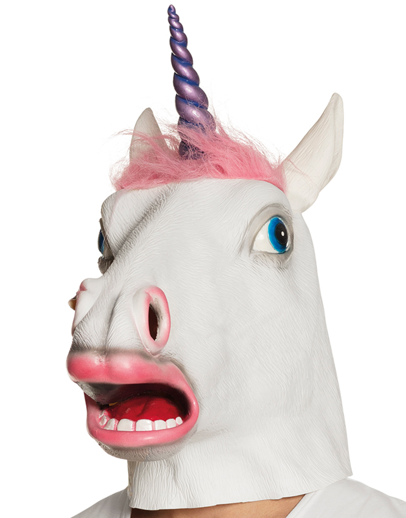 Enhjørning Maske med Rosa Hår og Lilla Horn