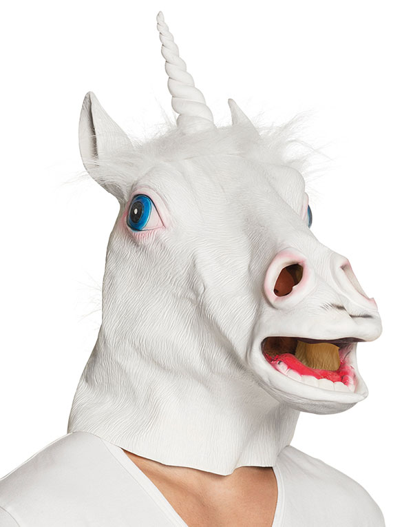 Heldekkende Enhjørning Latexmaske med Hår